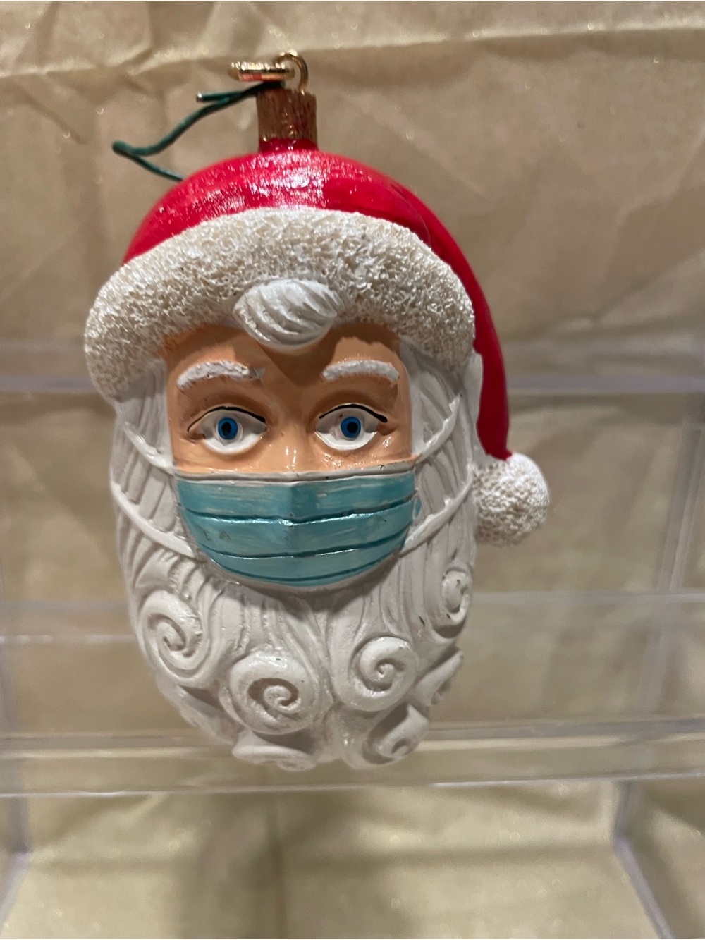 Festive Santa Ornament with Blue Mask - Holiday Tree Accent